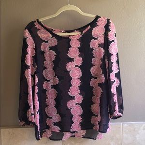 Sheer blue and pink rose blouse